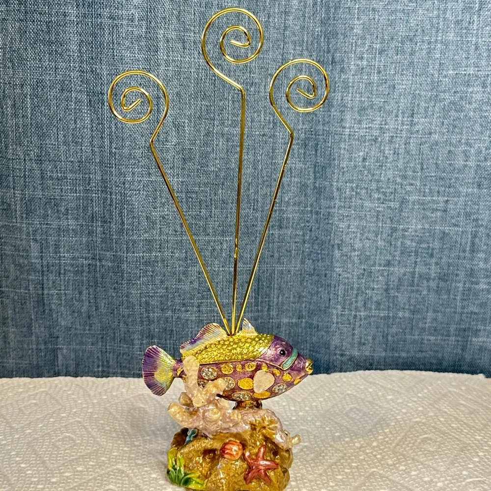 Enameled Fish With Coral Metal Figurine / Photo / Receipe /‎ Note Card Holder